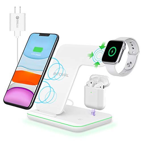 Intoval Wireless Charger, 3 in 1 Charger for iPhone/iWatch/Airpods, Qi-Certified Charging Station for iPhone 13/12/11/Pro/Max/XS/Max/XR/XS/X, iWatch 7/6/SE/5/4/3/2, Airpods Pro/3/2/1 (Z5,White)