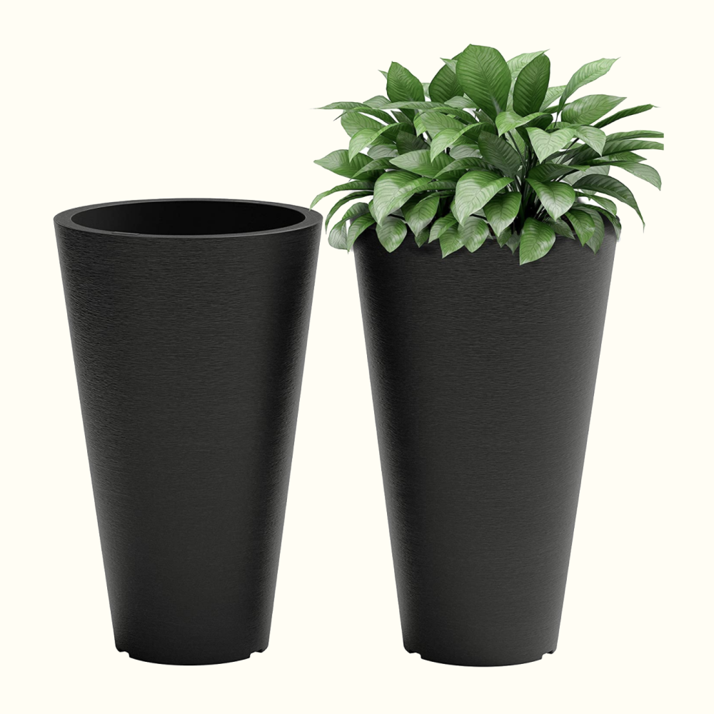 Verel Set of 2 Tall Outdoor Planters - 24 Inch Large Outdoor Planters with Small Planting Pots – Indoor and Outdoor Flower Pots for Front Door, Patio and Deck (Black)