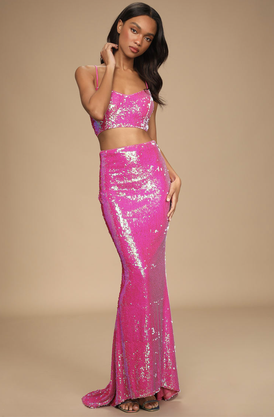 Glam Entrance Pink Sequin Two-Piece Dress