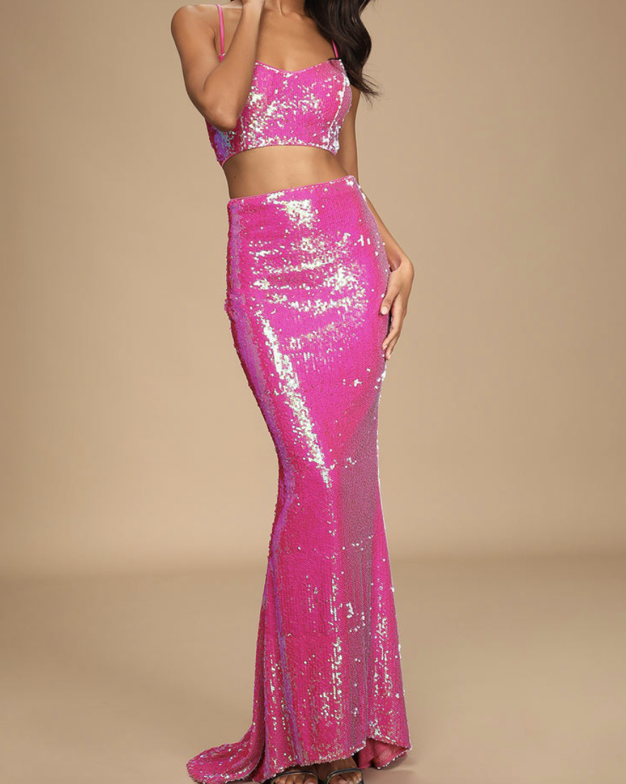 Glam Entrance Pink Sequin Two-Piece Dress