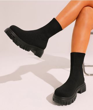 Minimalist Knit Platform Sock Boots
