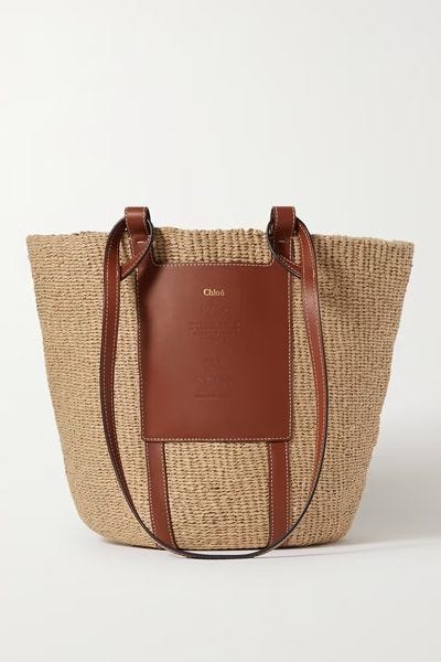 + NET SUSTAIN leather-trimmed raffia basket bag