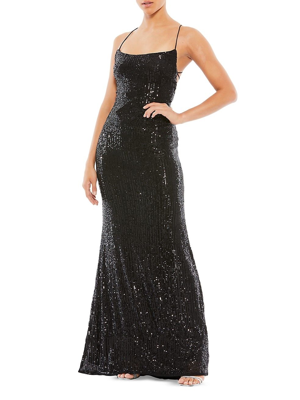 Sequined Lace-Up Back Gown
