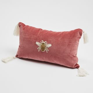 Zhurie Pink Velvet Bee Embroidered Cushion
