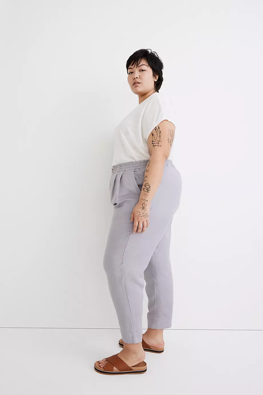 Linen-blend tapered trousers - Light beige - Ladies
