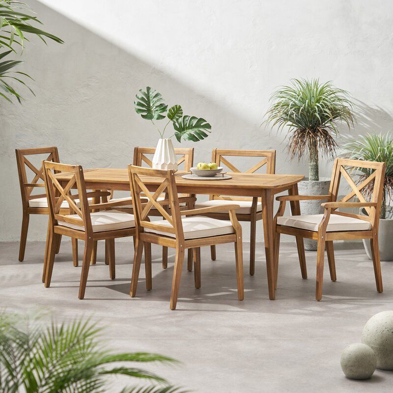 PHI VILLA 9 Piece Patio Dining Set 8 Spring Motion Cushion Chairs and Extendable Table Outdoor Furniture Sets Beige 