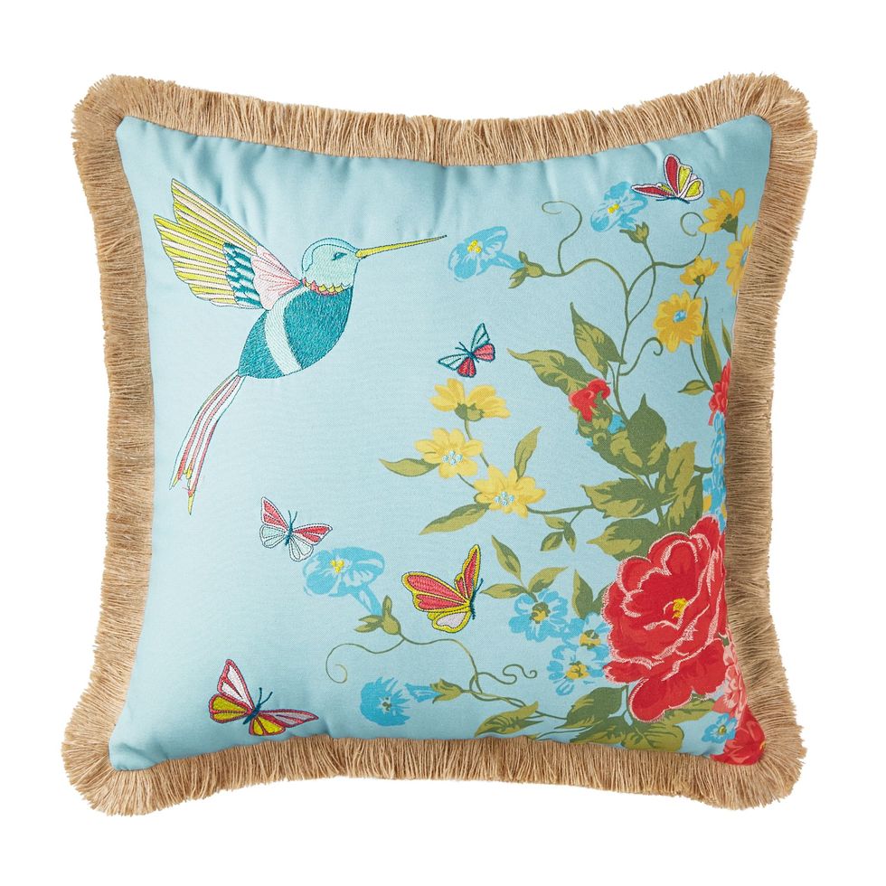 The Pioneer Woman Sweet Rose Embroidered Bird Outdoor Pillow