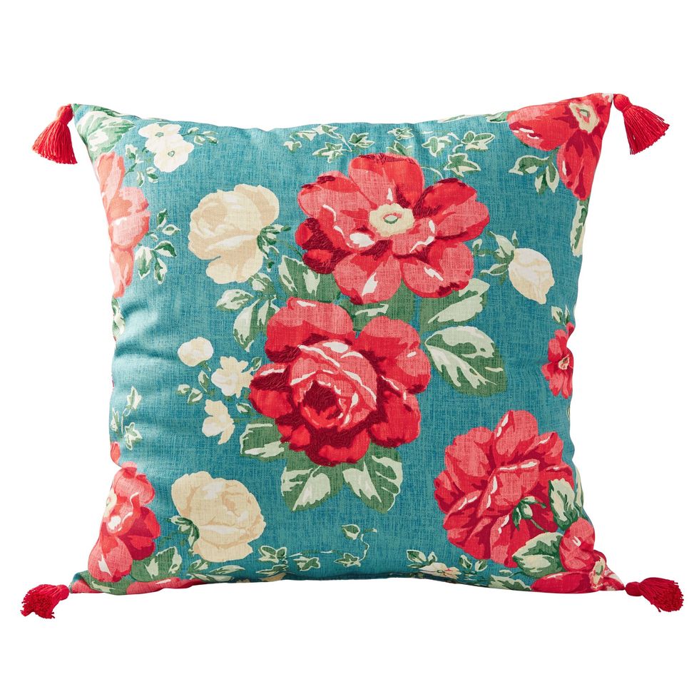 Embroidered Vintage Floral Outdoor Pillow