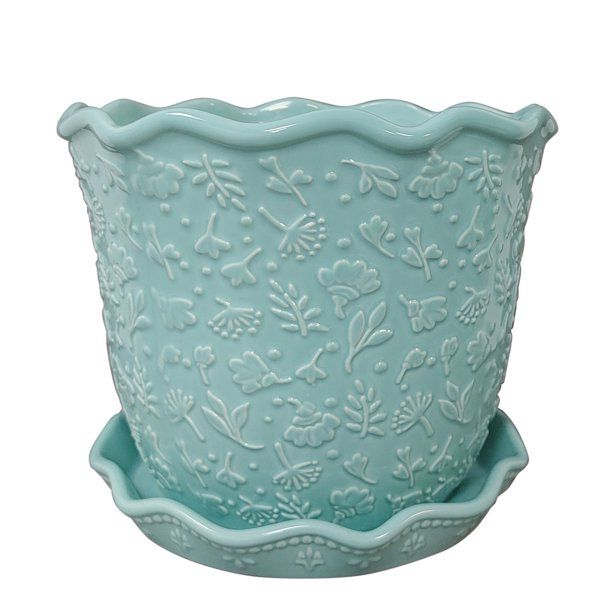 The Pioneer Woman Embossed Daisy Teal 8-Inch Planter