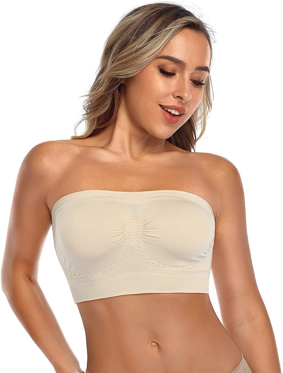 Womens Padded Bralette Seamless Stretchy Crop Tube Top Wire Free Bra Ristake Strapless Bandeau Bra 