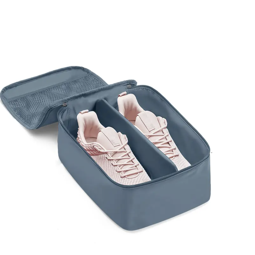 KXKS. (Kicks Kase) Premium Sneaker Bag & Travel Duffel Bag - 3 Adjustable Compartment Dividers - for Shoes, Clothing and Gym (Black/Blue)