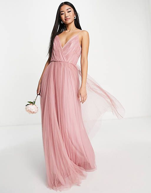 Anaya with love tulle bandeau maxi dress with satin trim in blush sale