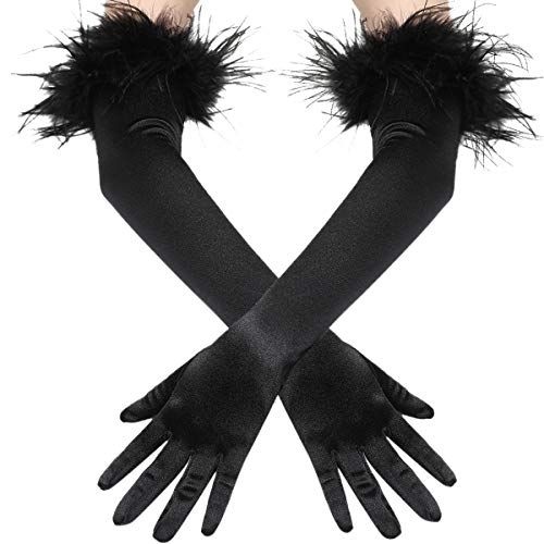 Long 20s Satin Gloves Feather Stretchy Gloves