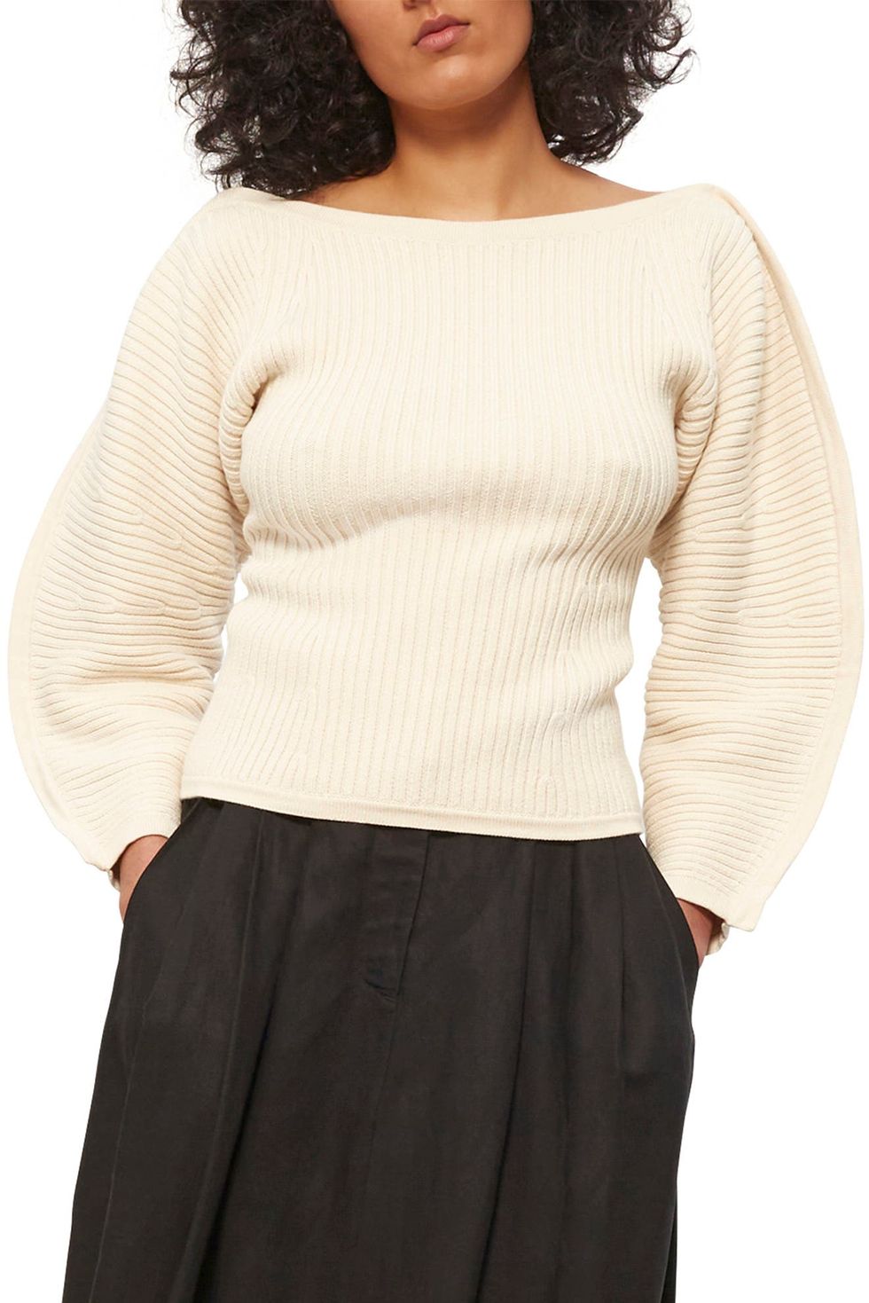 Nasira Balloon Sleeve Stretch Organic Cotton Sweater