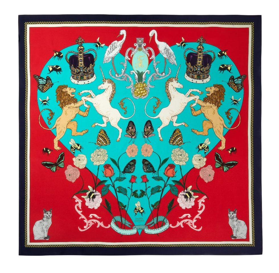 Silken Favours Jubilee Silk Print Scarf, Navy, Red & Eau de Nil