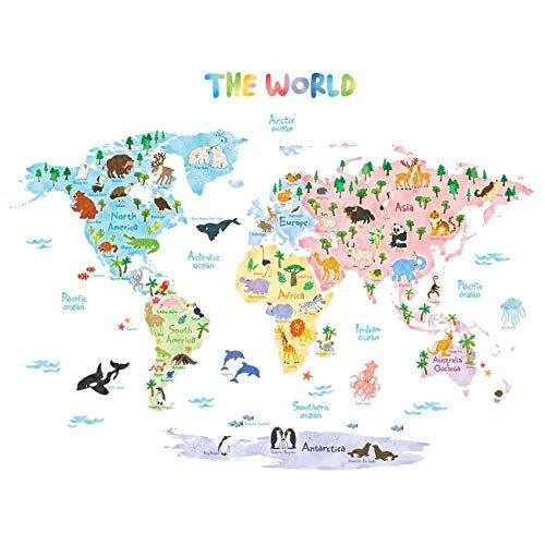 Animal world map wall stickers for kids