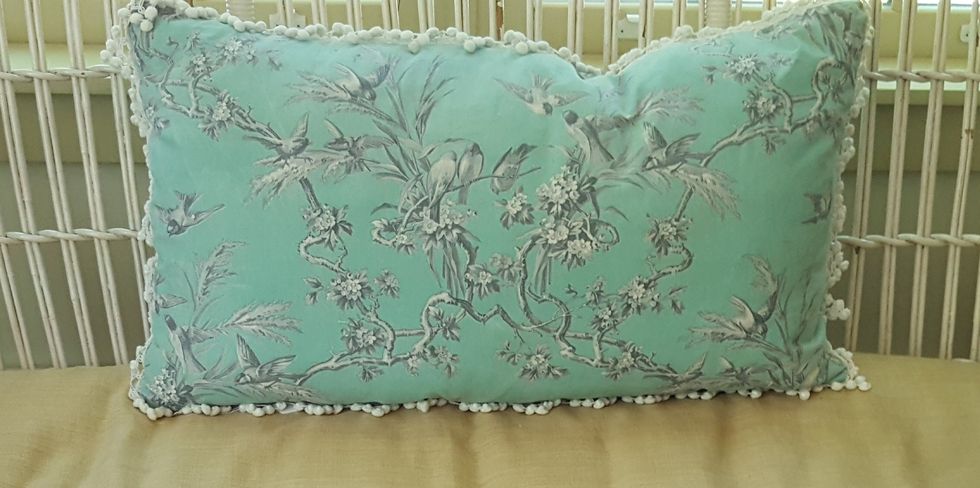 French Turquoise Vintage Fabric Pillow