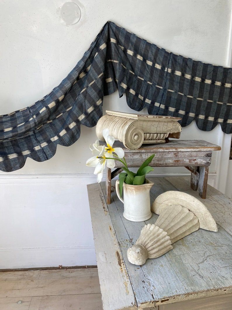Antique Bed Valance Beautiful Ikat Fabric
