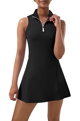 Women'S Workout Sports Dress False 2Pcs Spaghetti Strap Dress with Built-In  Bra