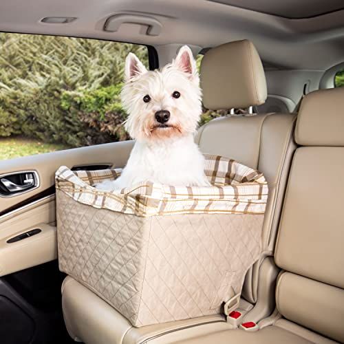 FANCYDELI Puppy Car Seat Upgrade Deluxe Portable Pet Dog Booster Car Seat with Clip-On Safety Leash and Dog Blanket,Perfect for Small and Medium Pets up to 15lbs 