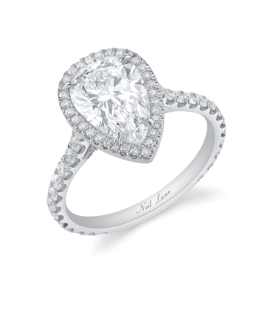 Halo and Pear-Shaped Diamond, Platinum Ring