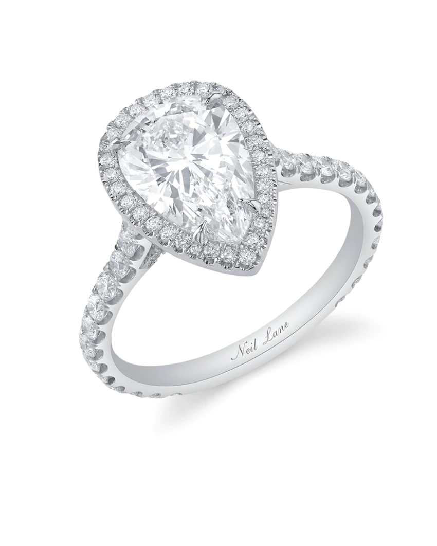Halo and Pear-Shaped Diamond, Platinum Ring Halo and Pear-Shaped Diamond, Platinum Ring