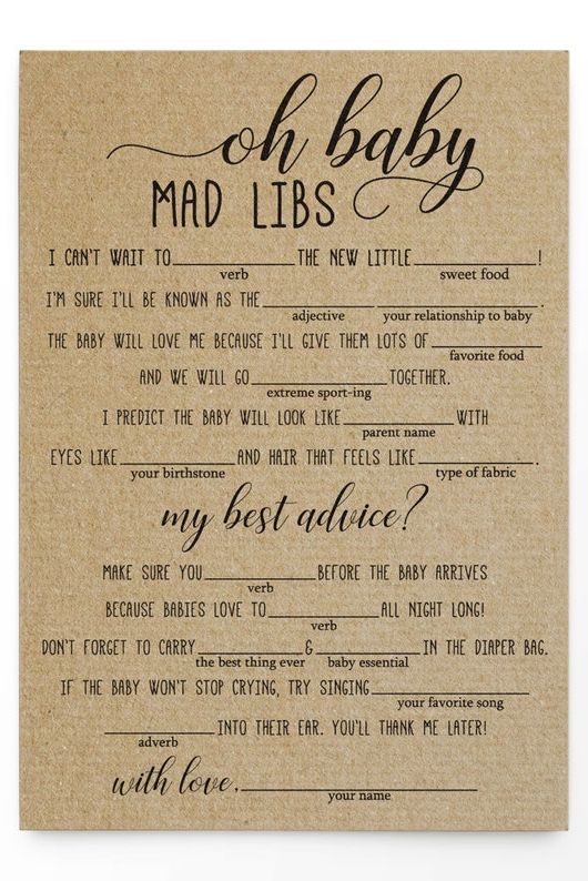 Mad Libs Baby Shower Game