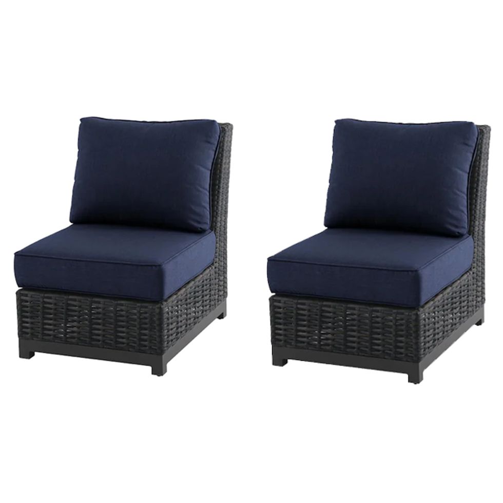 Altadena Wicker Brown Chairs With Blue Cushions
