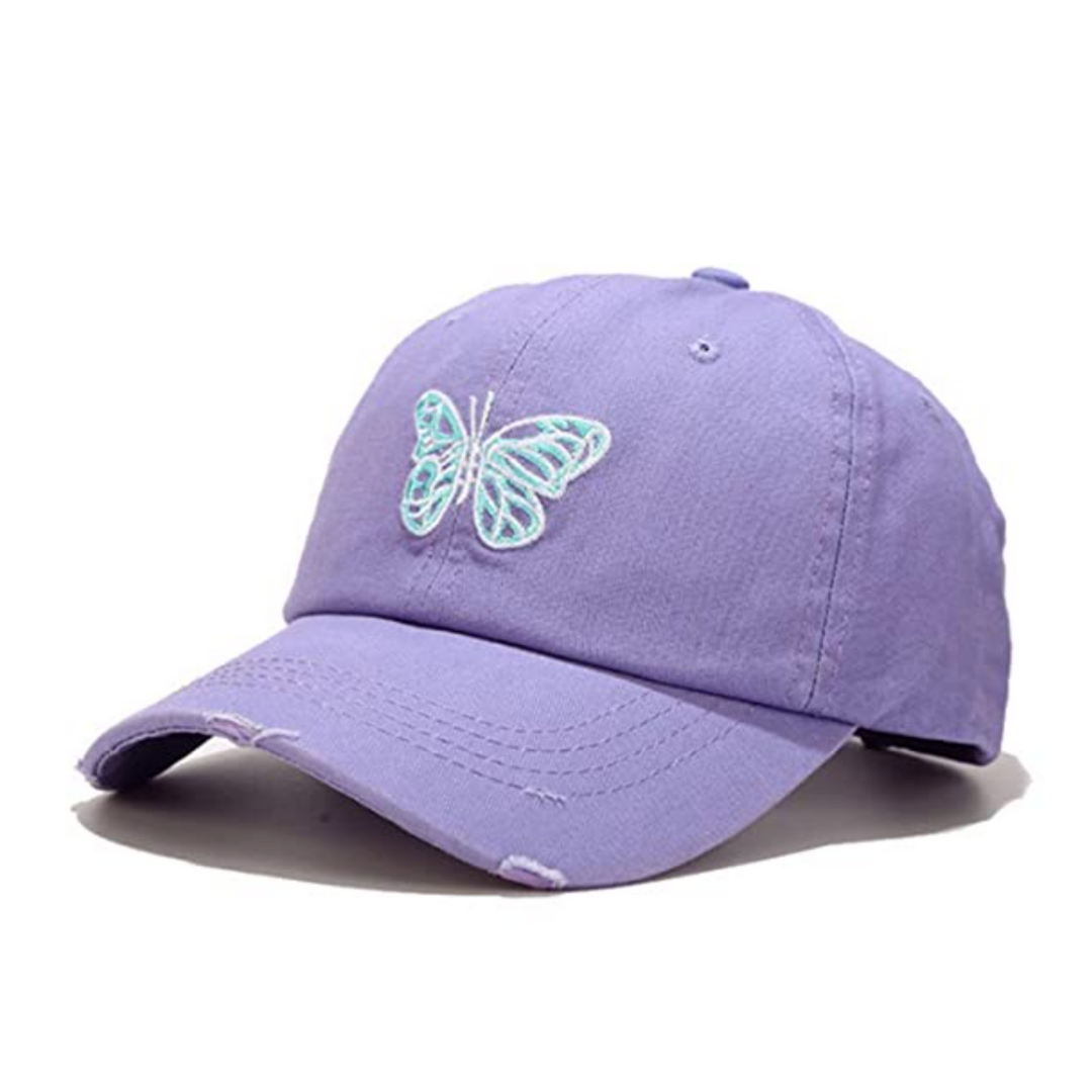 Butterfly Embroidery Breathable Striped Girl Sun Cap Mesh Hat Baby Bucket Hat 
