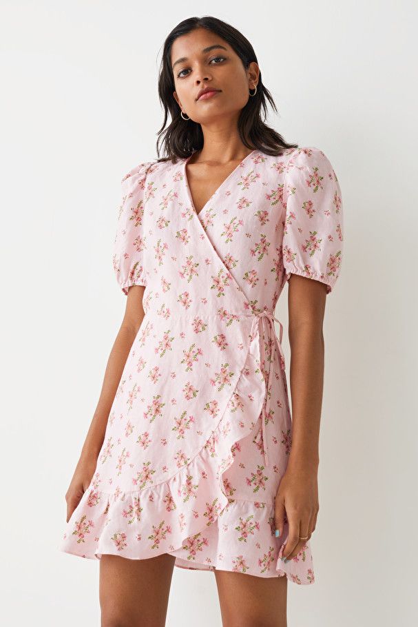 Puff Sleeve Wrap Mini Dress: Floral dresses