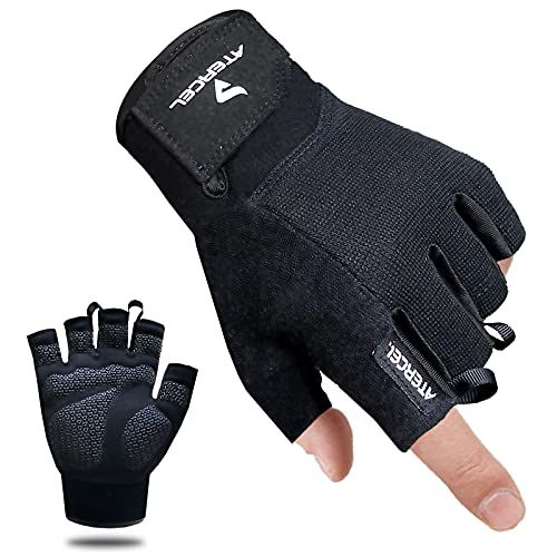 WEIGHT LIFTING GLOVES LEATHER PALM FINGER LESS CYCLING GLOVE FITNESS EXERCISE 