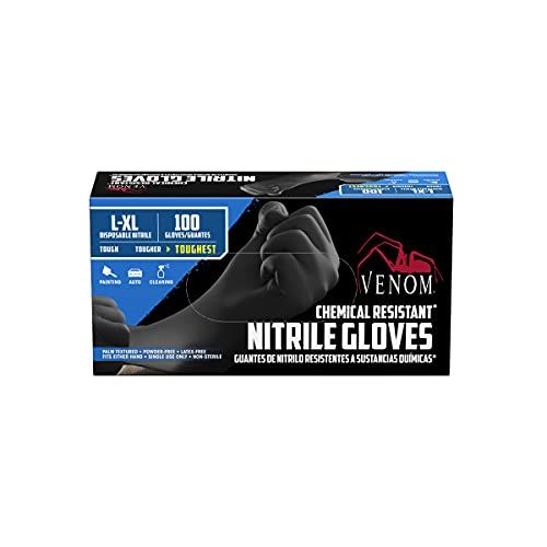 Venom Chemical-Resistant Disposable Nitrile Gloves, Black, Size Large/X-Large, 100 Count