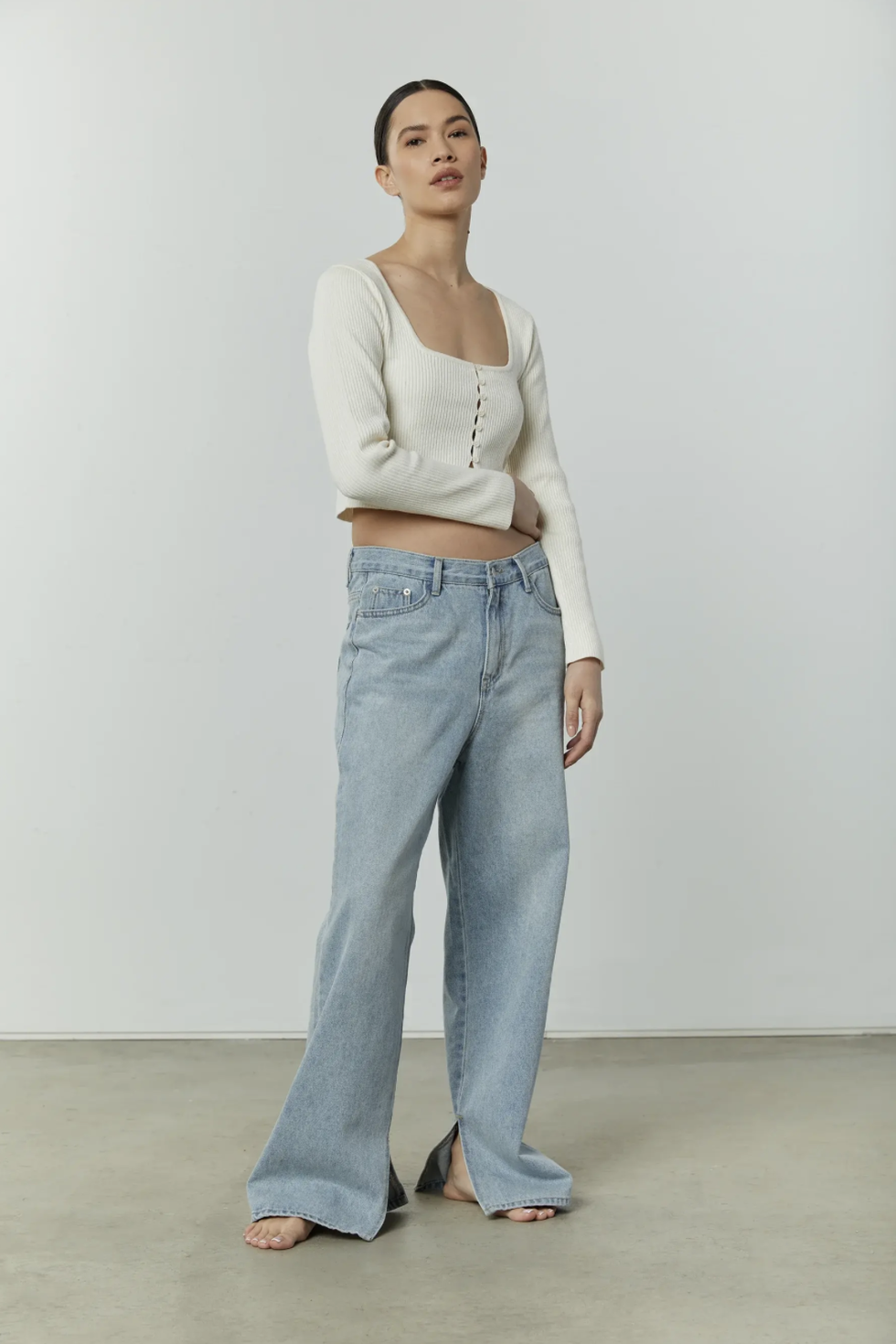 Women's Jeans Button Side Split Hem Straight Leg Jeans Jeans for