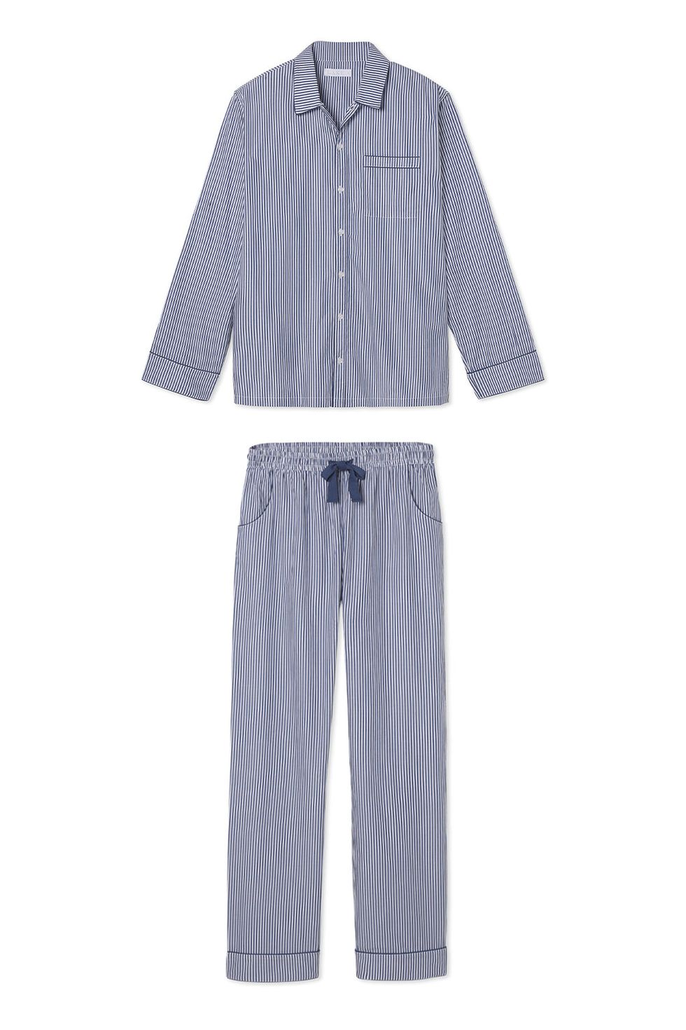 Lake Men's Poplin Pajama Set in Navy Stripe