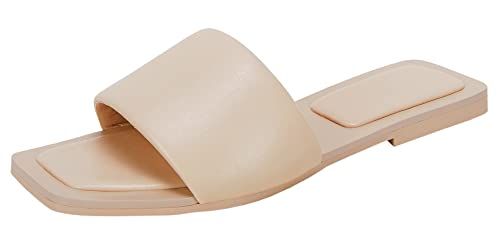 Women's Square Open Toe Slide Sandals Cute Slip on Strap Flat Sandals for Summer