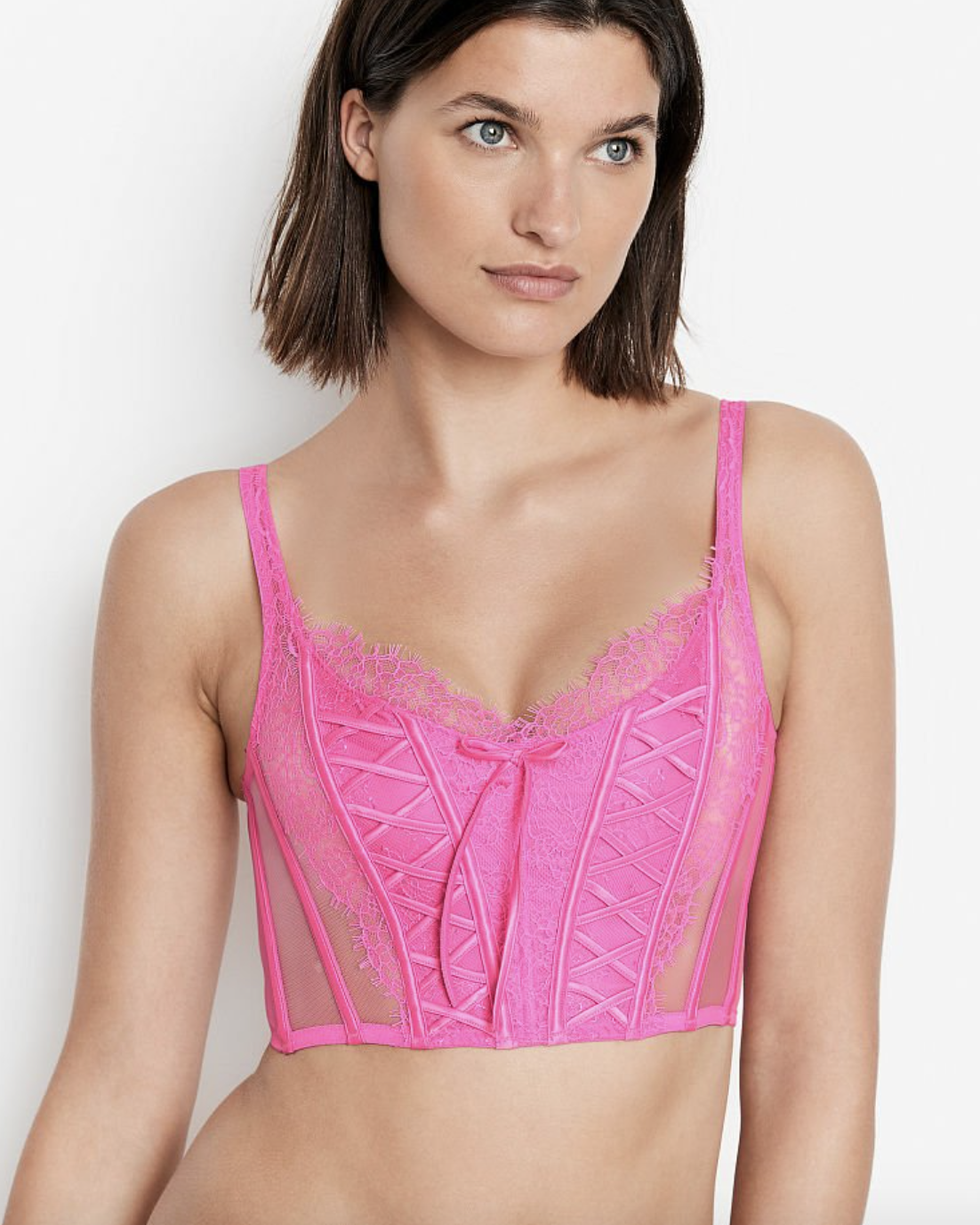 Pink Unlined Lace-Up Corset Top