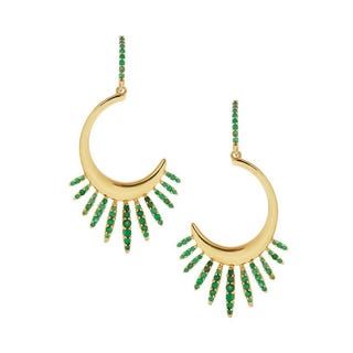 Grass 18K Yellow Gold & Emerald Sunrise Leaves Hoop Earrings