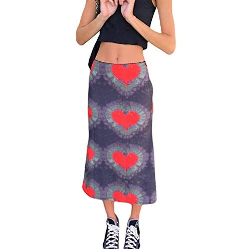 Heart Print High Waisted Bohemian Midi A-Line Skirt