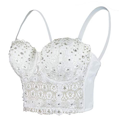  Natural Reigning Lace Rhinestone Bustier Crop Top