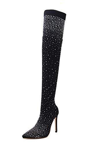 Stretch Mesh Socks Fit Diamante Sparkly Thigh High Heeled Boots