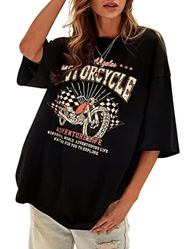 Vintage Motorcycle Print Graphic Short Sleeve T-Shirt