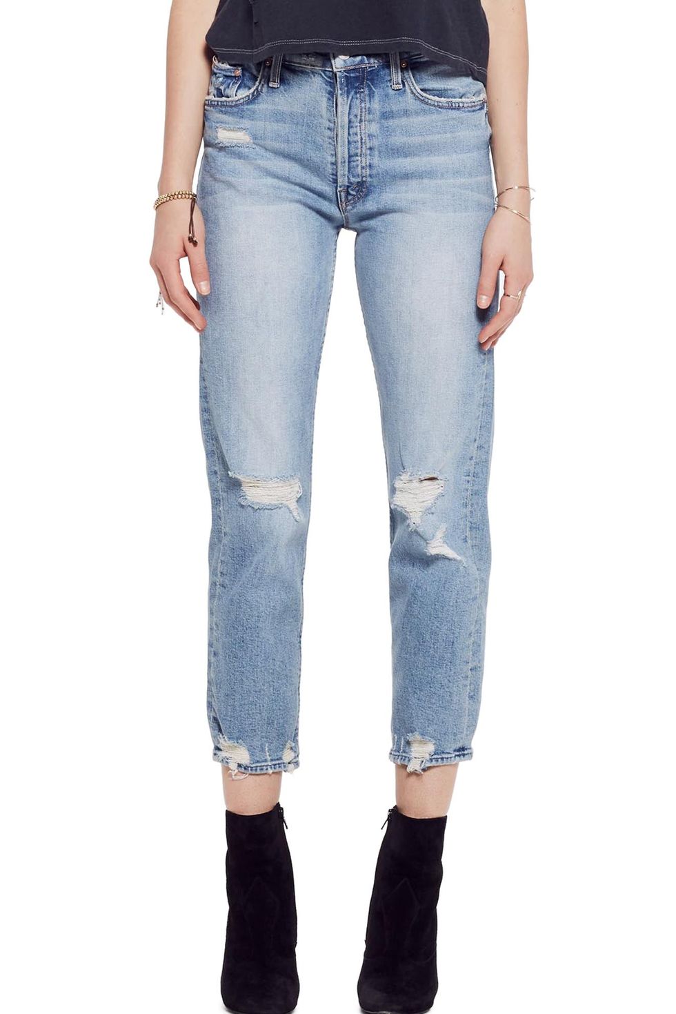 MOTHER The Tomcat Ripped Crop Straight Leg Jeans