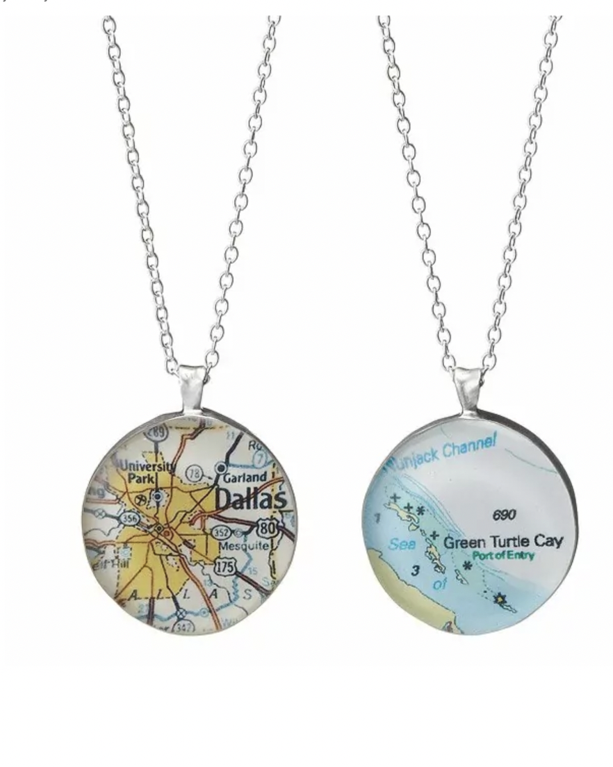 Custom Map Pendant Location with Back Engraving