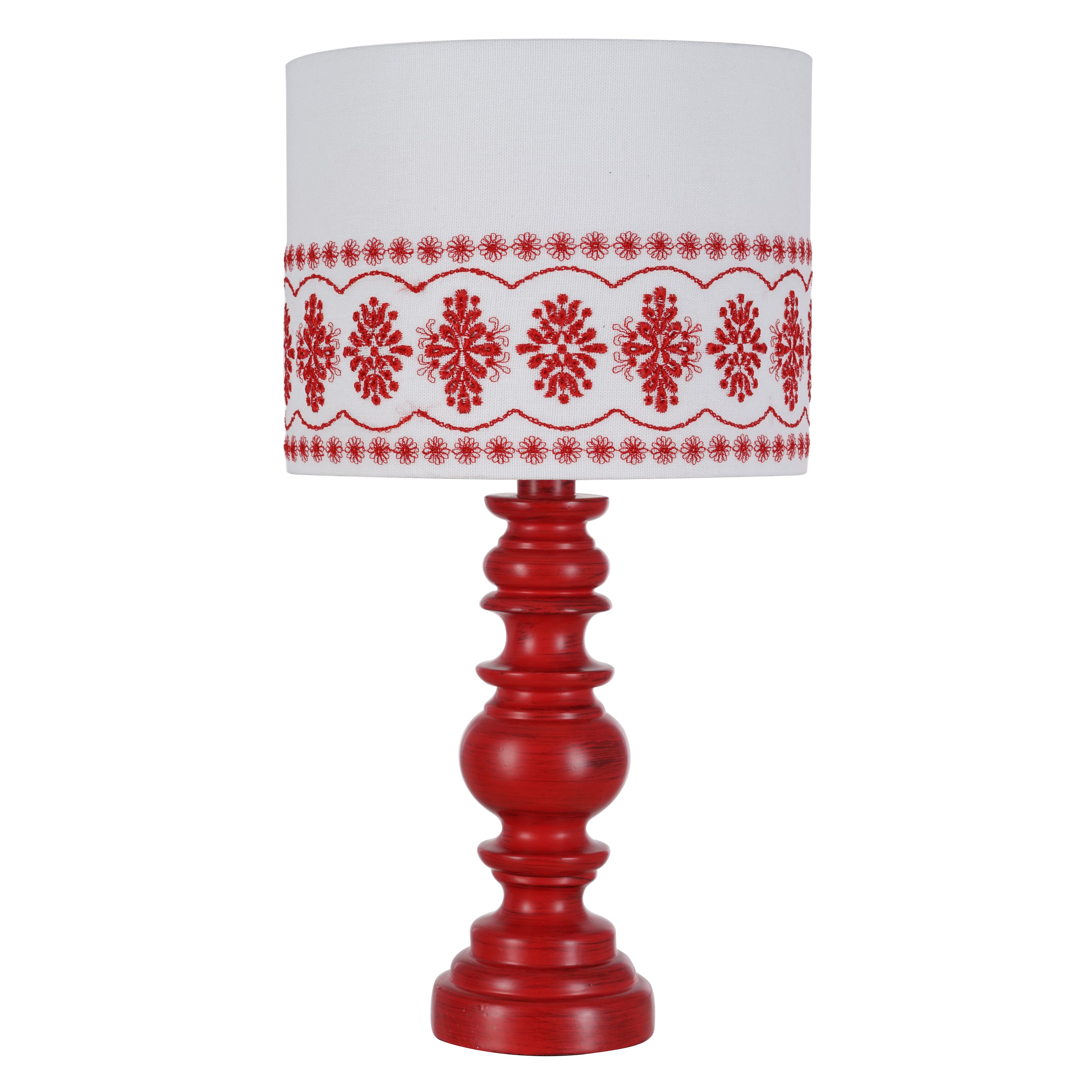 The Pioneer Woman Turned Table Lamp with White Eyelet Linen Shade