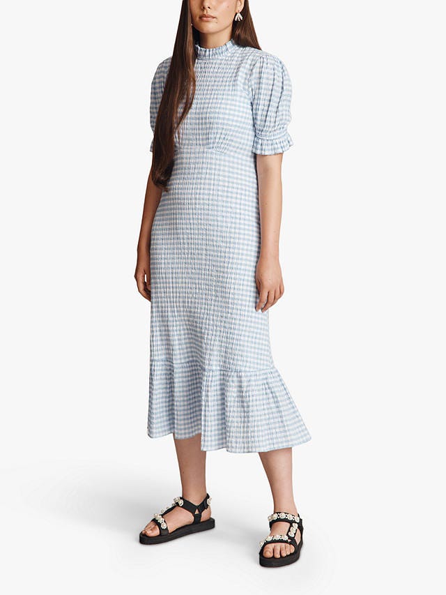 Ghost Solene Gingham Midi Dress, Blue