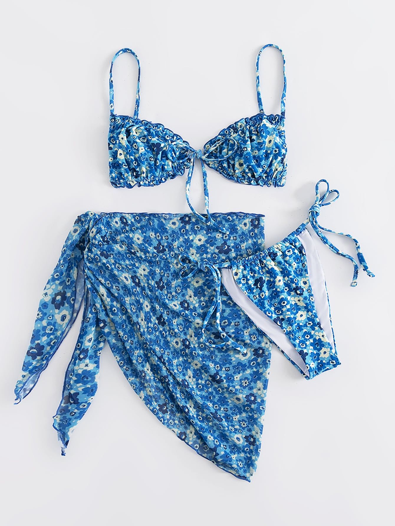 Floral Thong Bikini Swimsuit & Beach Skirt