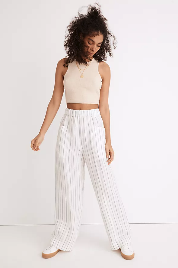 Linen-Blend Pull-On High-Rise Wide-Leg Pants 