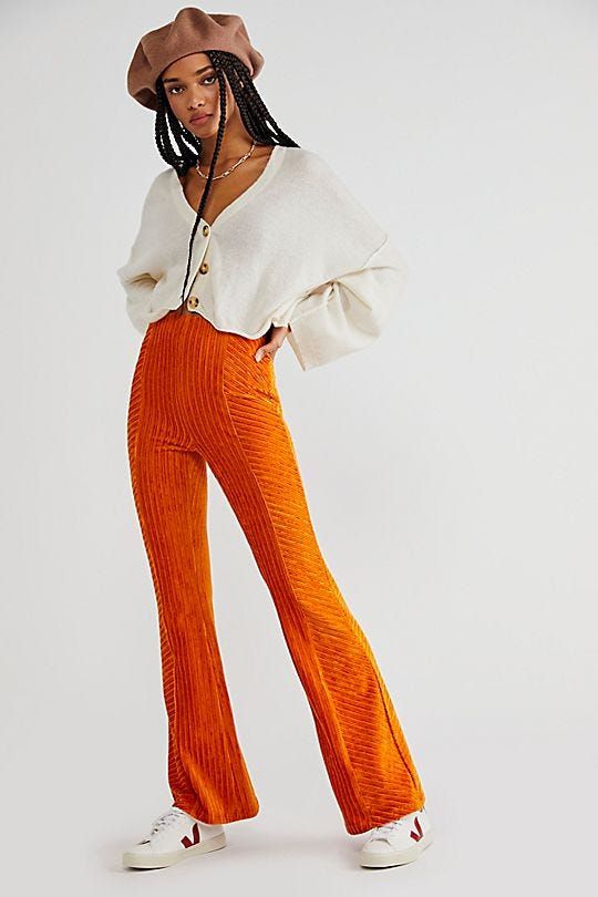 Urban Outfitters Uo Checkered Knit Flare Pant in Orange
