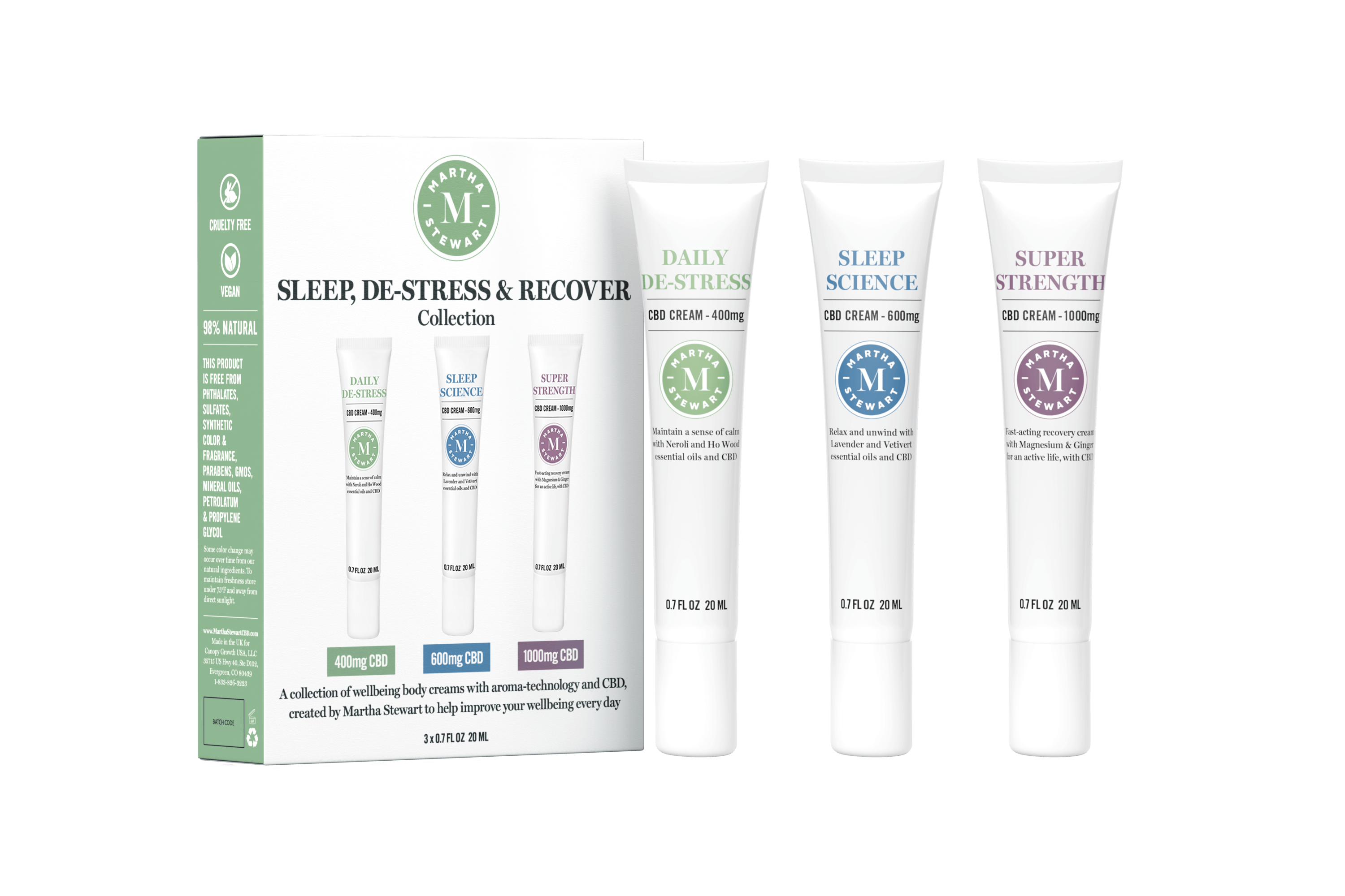 Martha Stewart CBD Sleep, De-Stress, and Recover Cream Collection