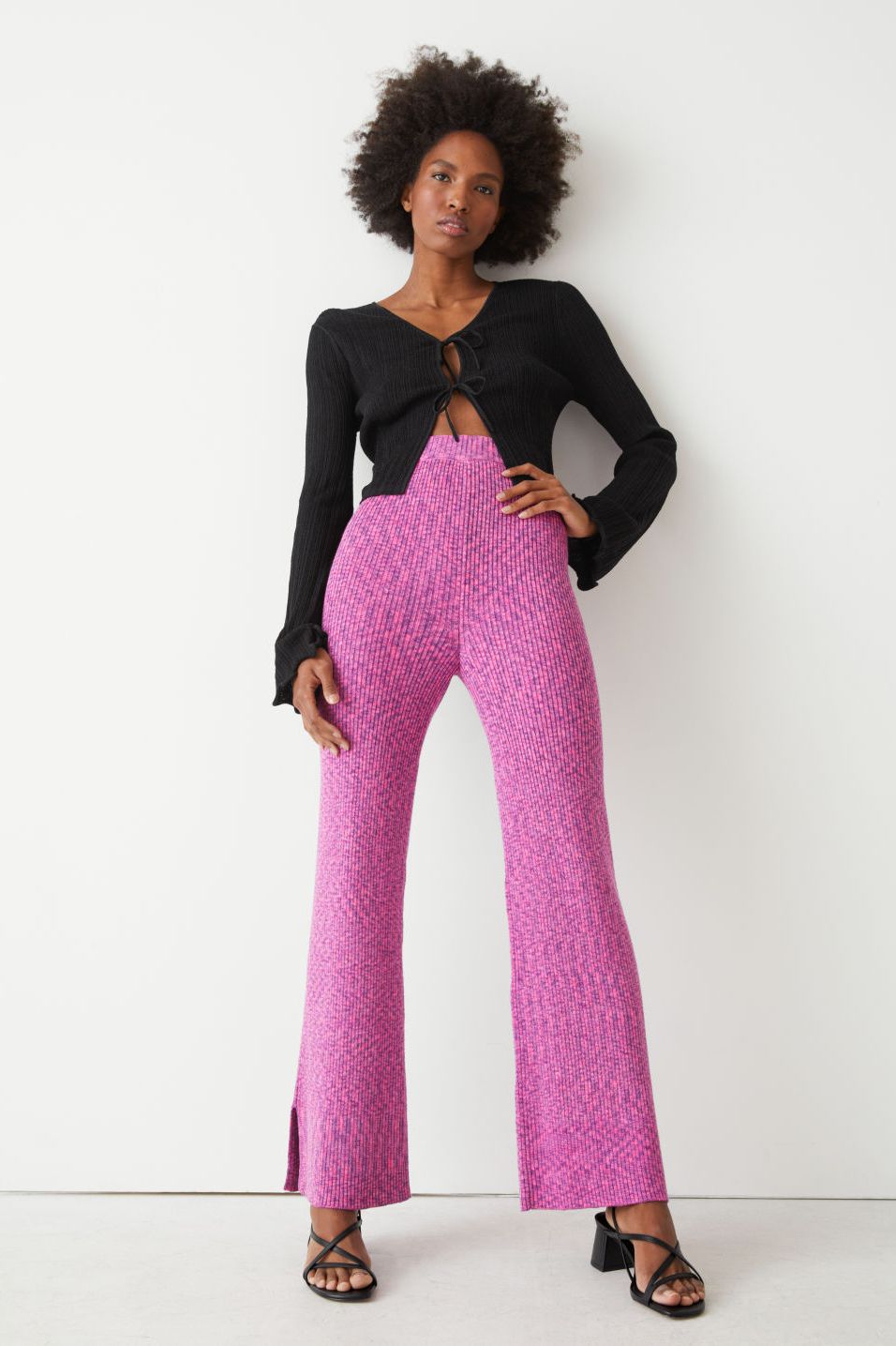 Rib-knit flared trousers